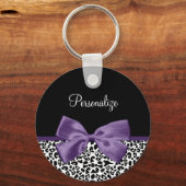 Porte-clés Jeune Empreinte de léopard Joli Ruban Violet Avec (Recto)