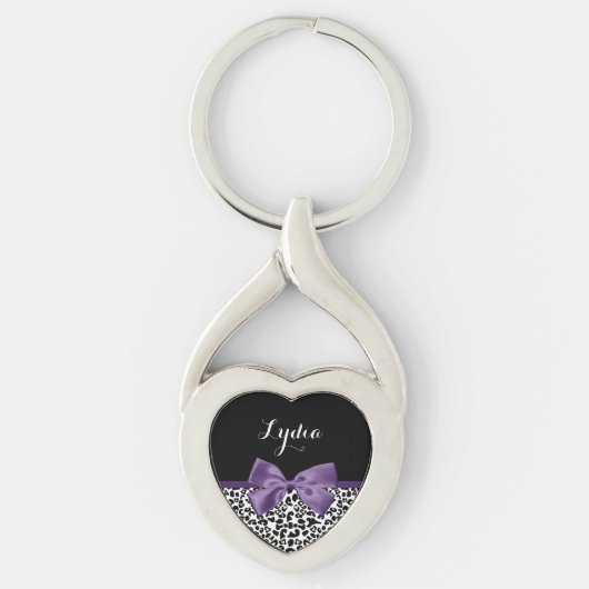 Porte-clés Jeune Empreinte de léopard Joli Ruban Violet Avec (Devant)