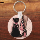 Porte-clés Jeune femme élégante et chat noir (Recto)