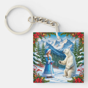 Porte-clés Jeune fille de neige avec décoration festive et ou
