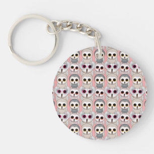 Porte-clés Jeunes Hiboux sur Motif Rose