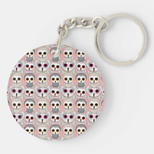 Porte-clés Jeunes Hiboux sur Motif Rose