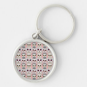 Porte-clés Jeunes Hiboux sur Motif Rose