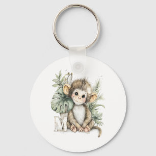 Porte-clés Joli alphabet singe bébé animal aquarelle