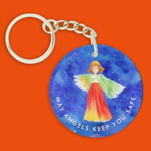 Porte-clés Joli Ange Gardien Religieux Aquarelle Colorée 