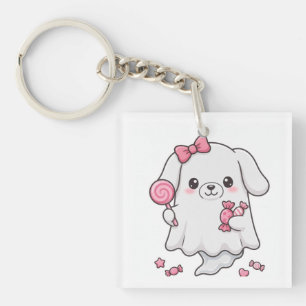 Porte-clés Joli autocollant fantôme bonbon arc rose Halloween