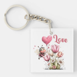 Porte-clés Joli ballon en forme de coeur d'amour d'abeille Fl