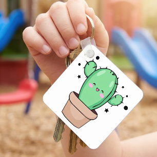 Porte-clés Joli bébé cactus Kawaii souriant dans un vase avec