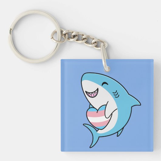 Porte-clés Joli Blahaj bleu requin tenant Trans Coeur (Devant)