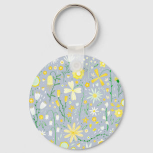 Porte-clés Joli bleu Fleur sauvage botanique Floral