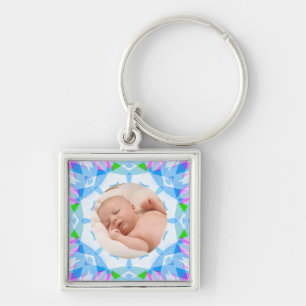 Porte-clés Joli Blue Pastels Photo personnalisée Grand-parent