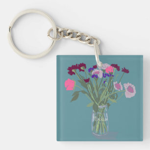 Porte-clés Joli Boho Fleurs sauvages doux +Nom personnalisé