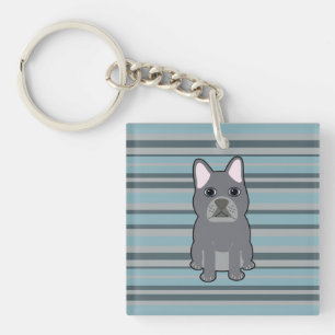 Porte-clés Joli Bouledogue Français rayé bleu