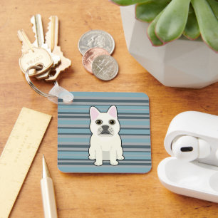 Porte-clés Joli Bouledogue Français rayé bleu