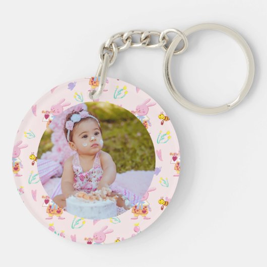 Porte-clés Joli Bunny Bee Motif Monogramme Nom Rose (Dos)