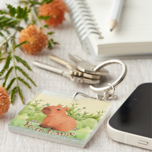 Porte-clés Joli Capybara Nom Personnalisé Carré Acrylique
