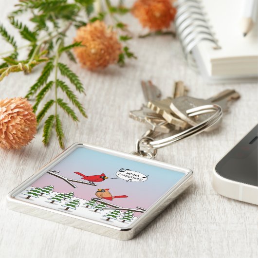 Porte-clés Joli Cardinal Rouge chanter Joyeux Noël (Côté)