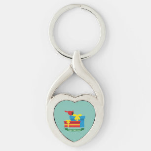 Porte-clés Joli Cardinal Rouge Ouverture D'Un Cadeau Bleu
