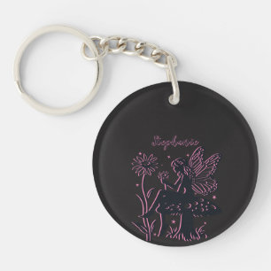 Porte-clés Joli champignon et fleur de fée noir et rose