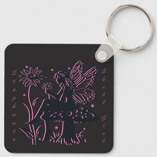 Porte-clés Joli champignon fée et fleur fille cool (Dos)