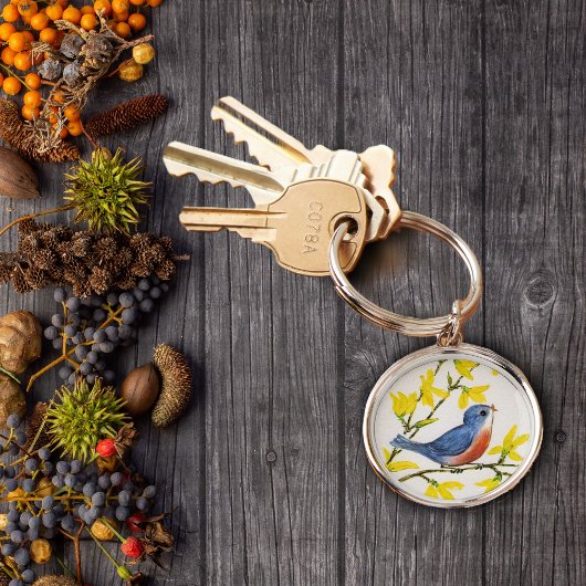 Porte-clés Joli Chanteur Oiseau Bleu Arbre