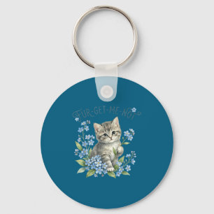 Porte-clés Joli chat &amp; fleurs fur-get-me-not cadeau femme