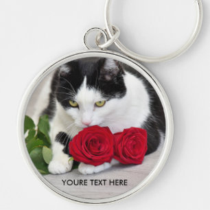 Porte-clés Joli chat avec la rose rouge