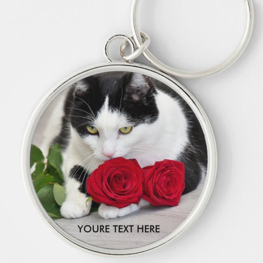 Porte-clés Joli chat avec la rose rouge (Devant)