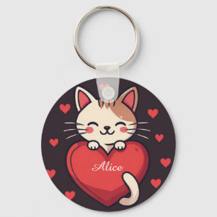 Porte-clés Joli Chat Blanc avec Design Kawaii Amour Chaton