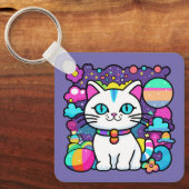 Porte-clés Joli Chat Cosmique Blanc (Recto)