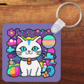 Porte-clés Joli Chat Cosmique Blanc (Verso)