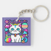 Porte-clés Joli Chat Cosmique Blanc (Dos)