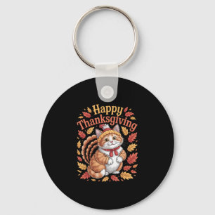 Porte-clés Joli chat de Thanksgiving Dinde drôle d'animal d'a