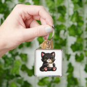 Porte-clés Joli Chat Noir avec Café (main)