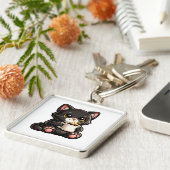 Porte-clés Joli Chat Noir avec Café (Côté)