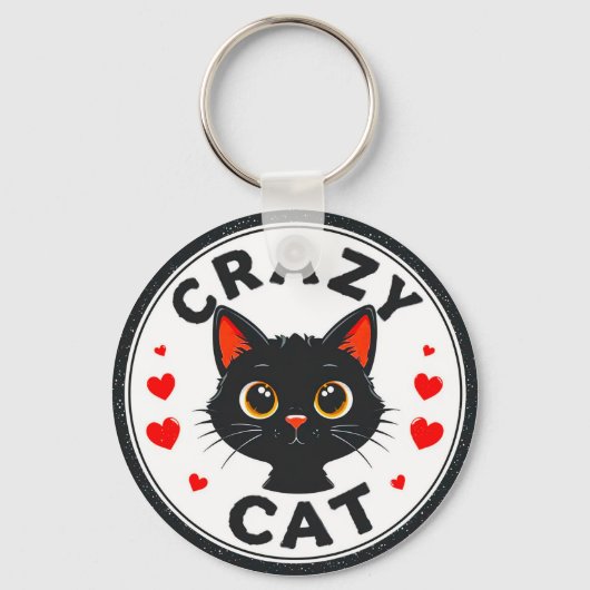 Porte-clés Joli chat noir avec des cœurs (Recto)