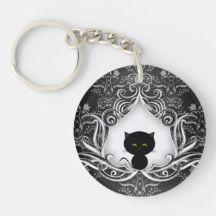Porte-clés Joli chat noir sur Damas