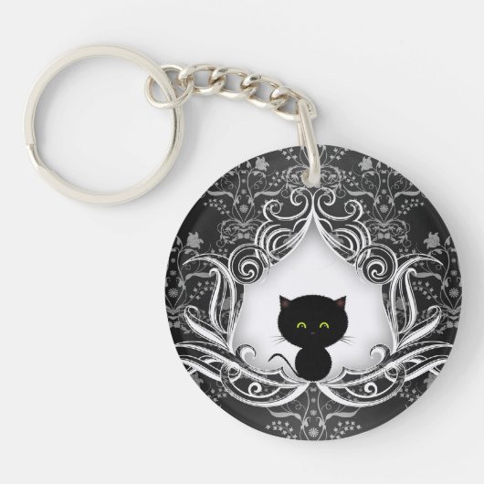 Porte-clés Joli chat noir sur Damas (Devant)