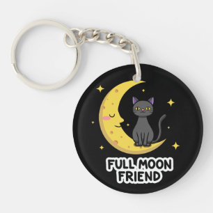 Porte-clés Joli Chat Noir sur la Lune - Ami de la Pleine Lune