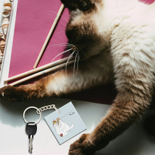 Porte-clés Joli chat persan fluffy drôle miaou bleu