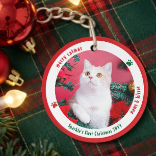Porte-clés Joli Chat Premier Noël Photo de Chien Personnalisé