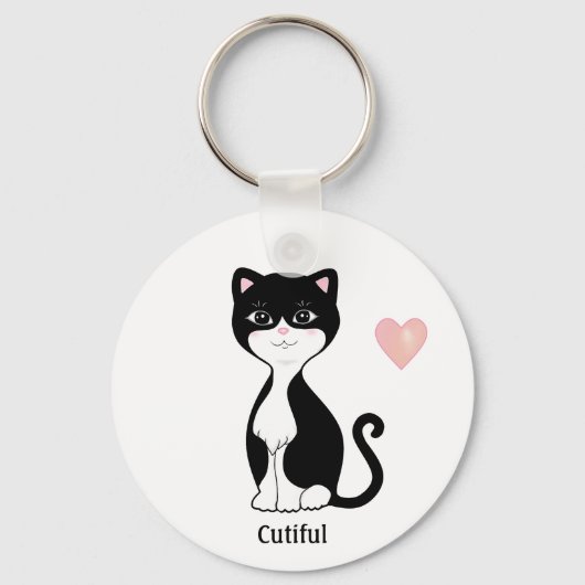Porte-clés Joli chat smoking et cœur (Recto)