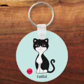 Porte-clés Joli chat smoking sur fond bleu clair (Recto)