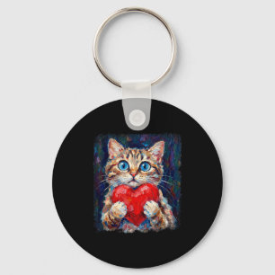 Porte-clés Joli Chat Tenant un Cœur Saint-Valentin Amoureux d