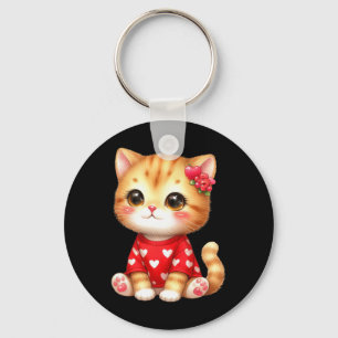 Porte-clés Joli chaton de la Saint-Valentin avec cœur