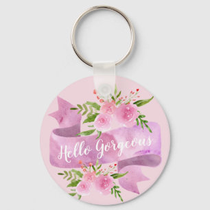 Porte-clés Joli Chic Fleur Rose pâle Bonjour Magnifique