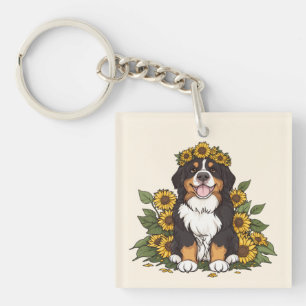Porte-clés Joli chien de montagne bernois portant une couronn