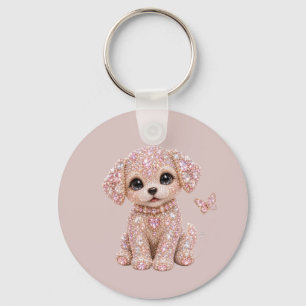 Porte-clés Joli Chien en Cristal Rose