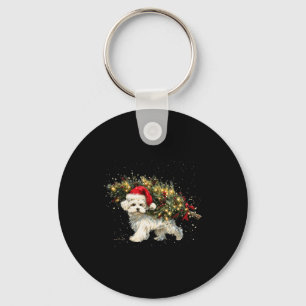Porte-clés Joli chien maltais dans un sapin de Noël pour homm