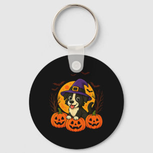 Porte-clés Joli chien noir d'Halloween avec chapeau de sorciè